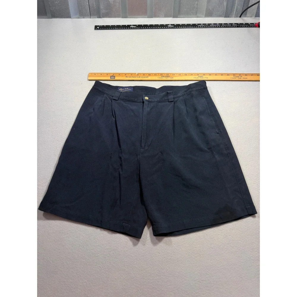 Byron Nelson Eleven Straight Mens 38 Navy Blue Silk Cotton Pleated Golf Shorts